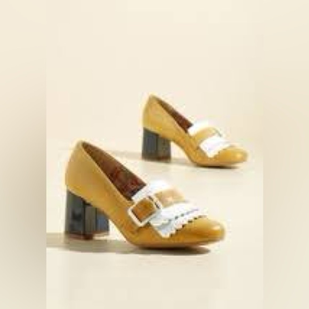 Miss L Fire Stylish Gold and White Women's Block Heel Shoes Size 41 - Picture 11 of 11